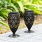 8.75"H Set of 4 Black Metal Cutout Geometric Pattern Solar Powered Outdoor Lantern with LED Light